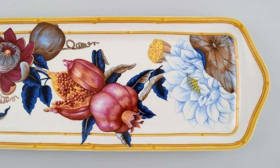 Porcelain Of Paris,"Tropical Aurore", Oblong Porcelain Tray With Flowers photo for sale