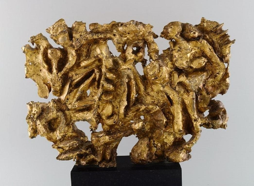 European Sculptor, Large Sculpture In Gold Decorated Metal On Marble Plinth photo furniture