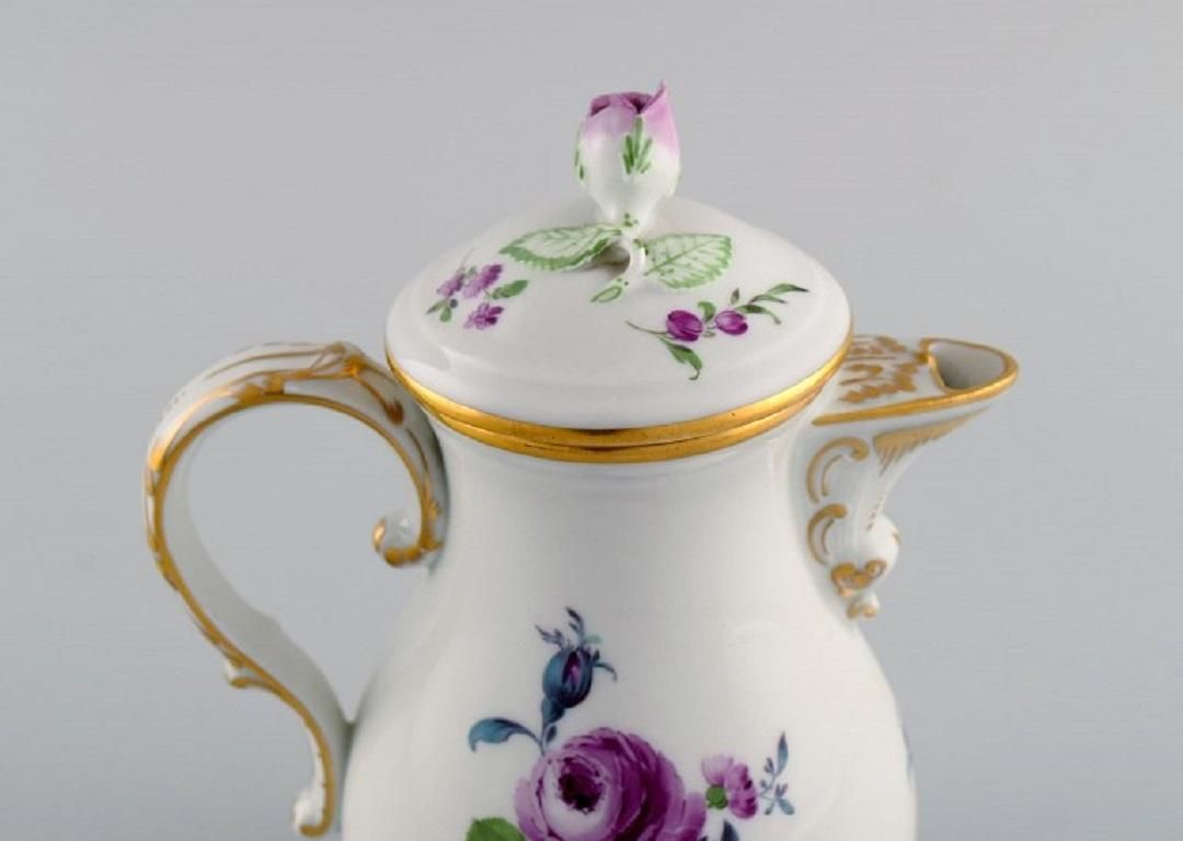Meissen Coffee Pot, Sugar Bowl And Cream Jug With Hand Painted Flowers photo 397.0