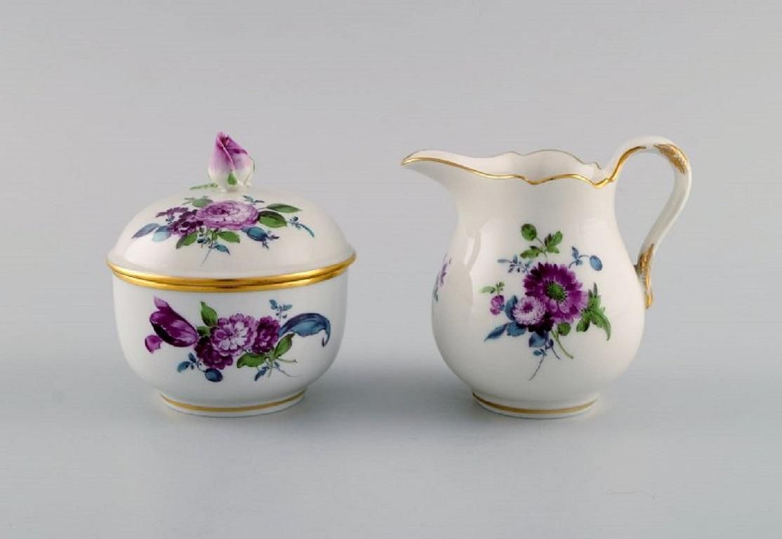 Meissen Coffee Pot, Sugar Bowl And Cream Jug With Hand Painted Flowers photo vintage