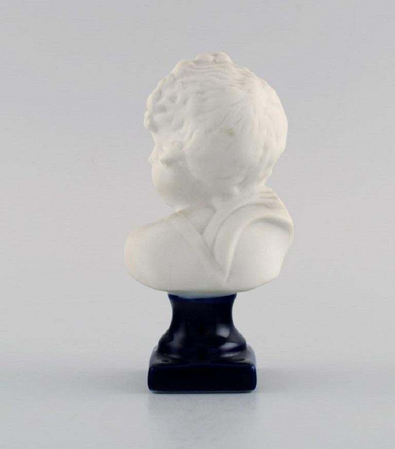 Limoges France Biscuit Child Bust Stand With Dark Blue Glaze Classic Style photo 361.0