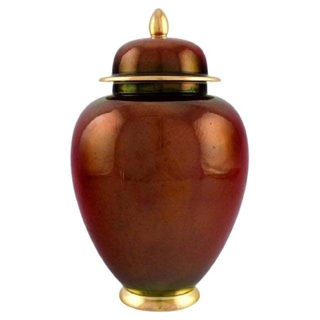 Carlton Ware, England, Large Rouge Royale Lidded Vase In Hand Painted Porcelain