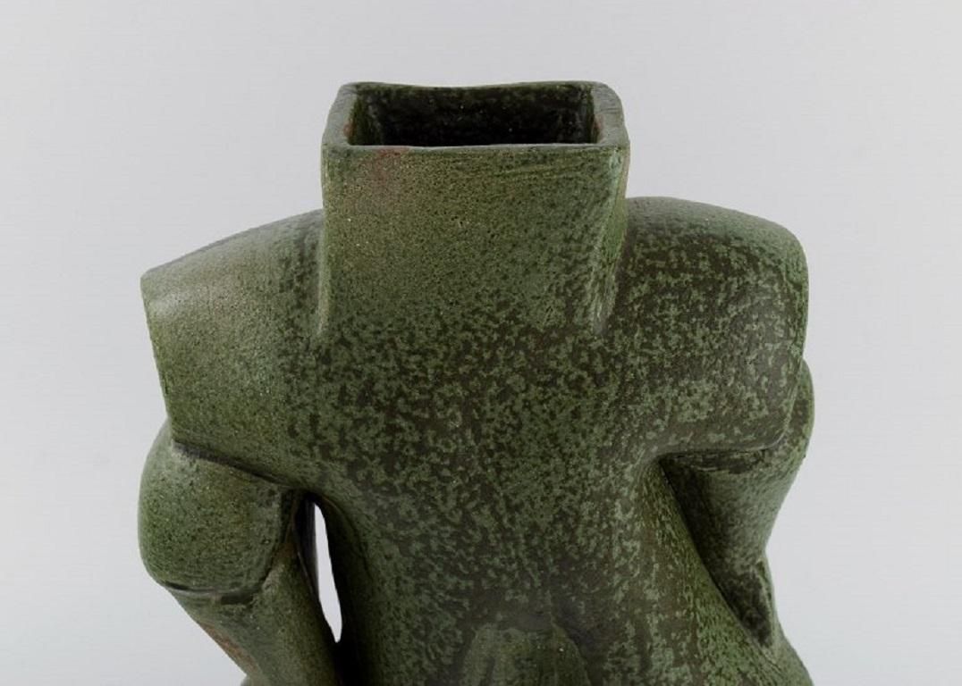French Studio Potter. Organically Shaped Unique Vase In Glazed Stoneware. 1980s photo for sale