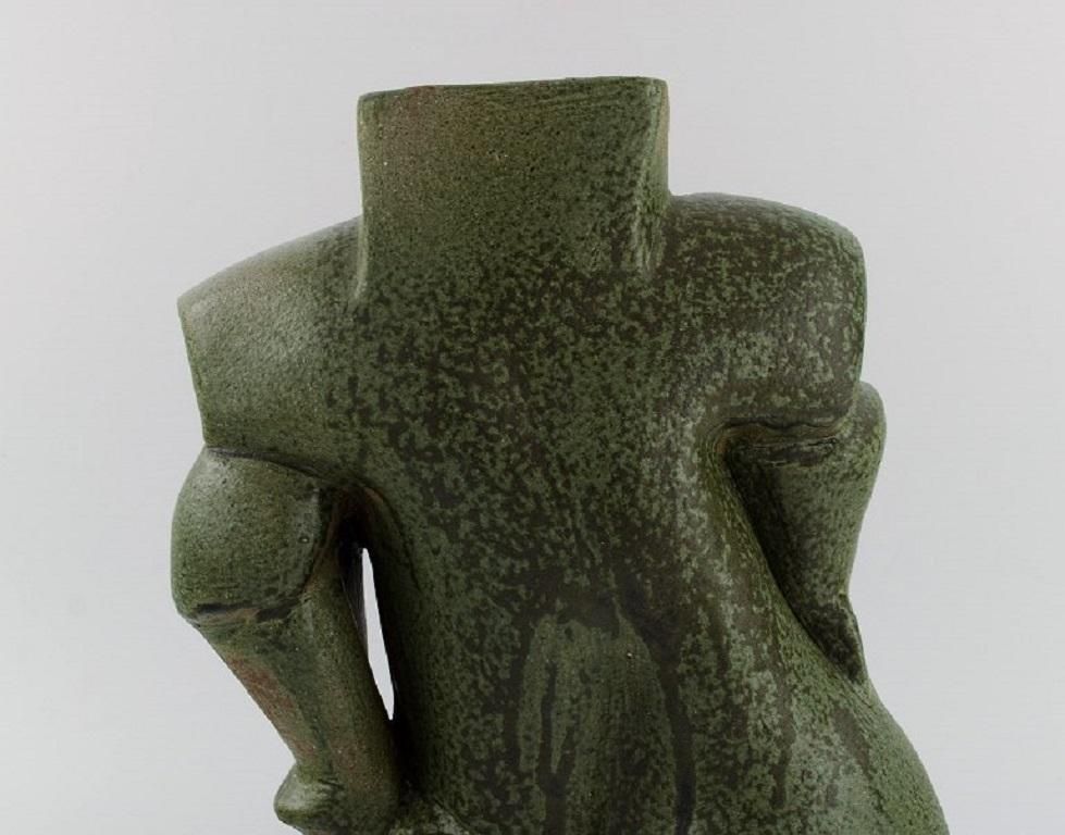 French Studio Potter. Organically Shaped Unique Vase In Glazed Stoneware. 1980s photo Home Decor