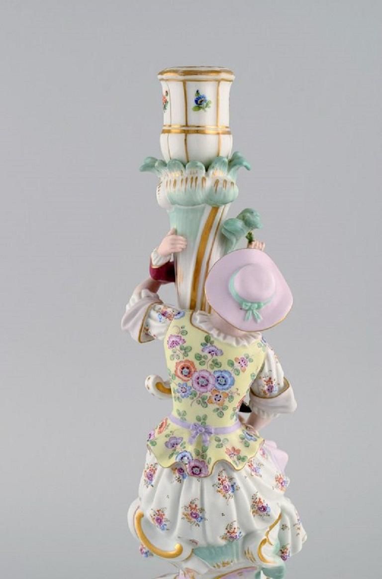 Antique Meissen Candlestick In Hand Painted Porcelain, Late 19th C photo 1173.0