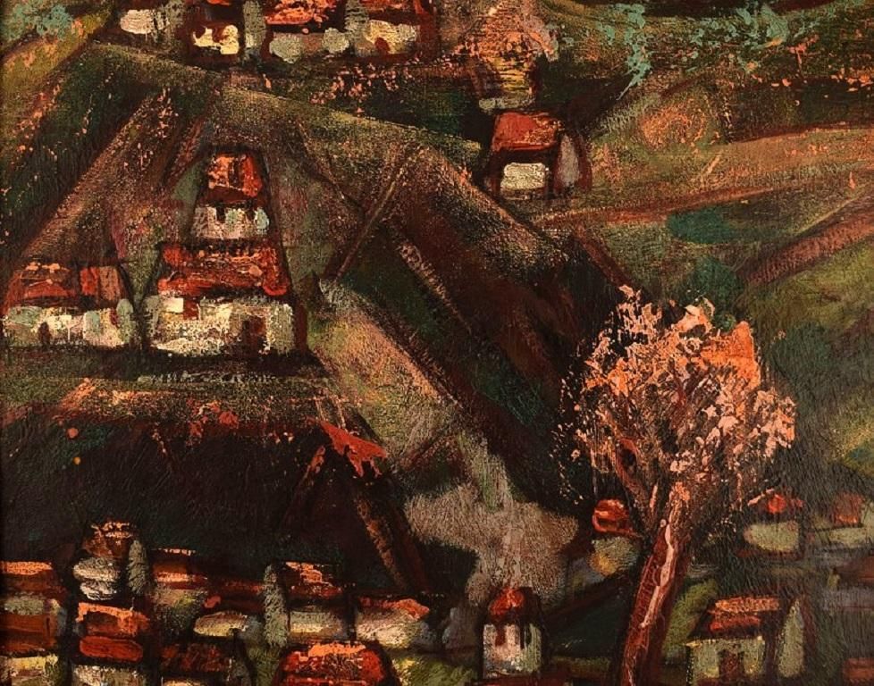 Henri D'anty, France, Oil On Board, Modernist Landscape With Houses photo Art
