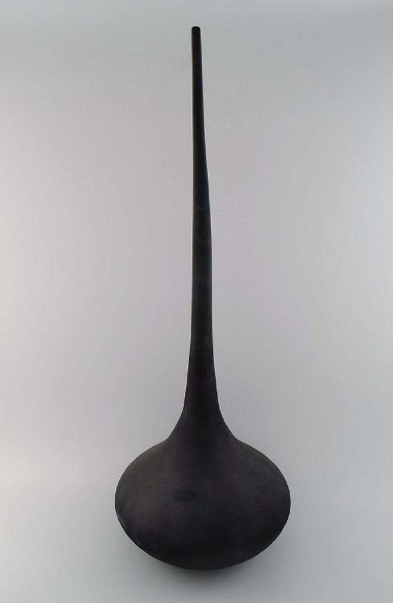 Colossal Drop Shaped Murano Vase In Matt Black Mouth Blown Art Glass. photo furniture