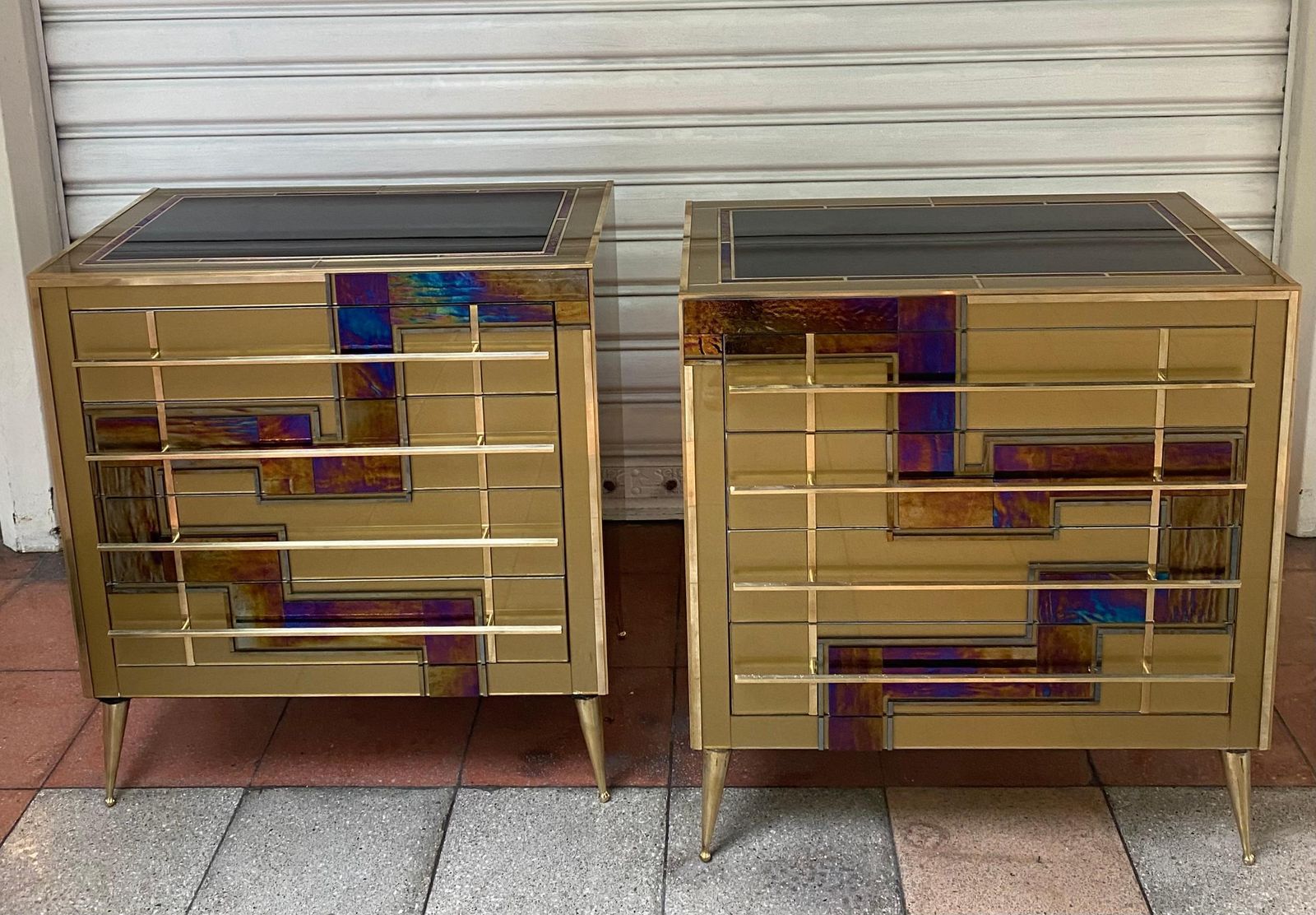 Pair Of Golden Dressers With 70 Drawers photo for sale