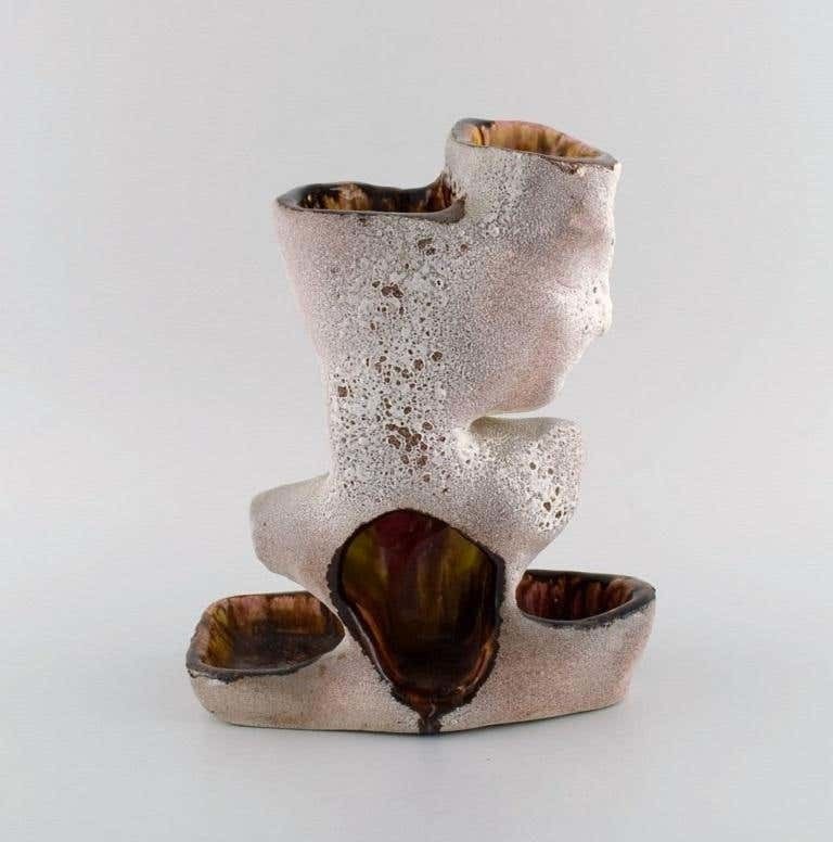 Vallauris, France. Sculptural Unique Vase In Glazed Stoneware, 1980s photo Home Decor