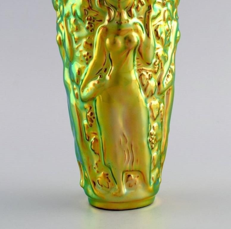 Zsolnay Vase In Glazed Ceramics Modelled With Women Picking Grapes photo 578.0