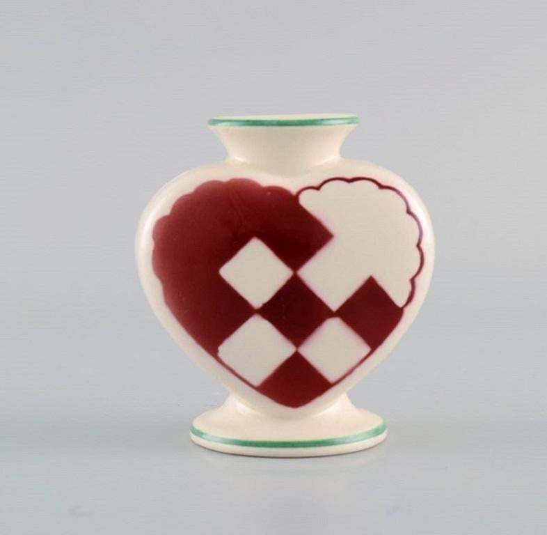 Rare Aluminia Christmas Heart Vase  Candleholder In Red Faience photo for sale