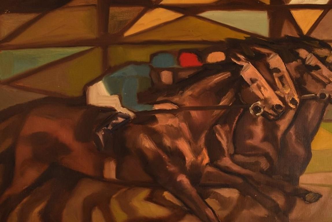 Curt Macell Listed Swedish Artist Oil On Canvas Jockeys On Horseback photo 571.0