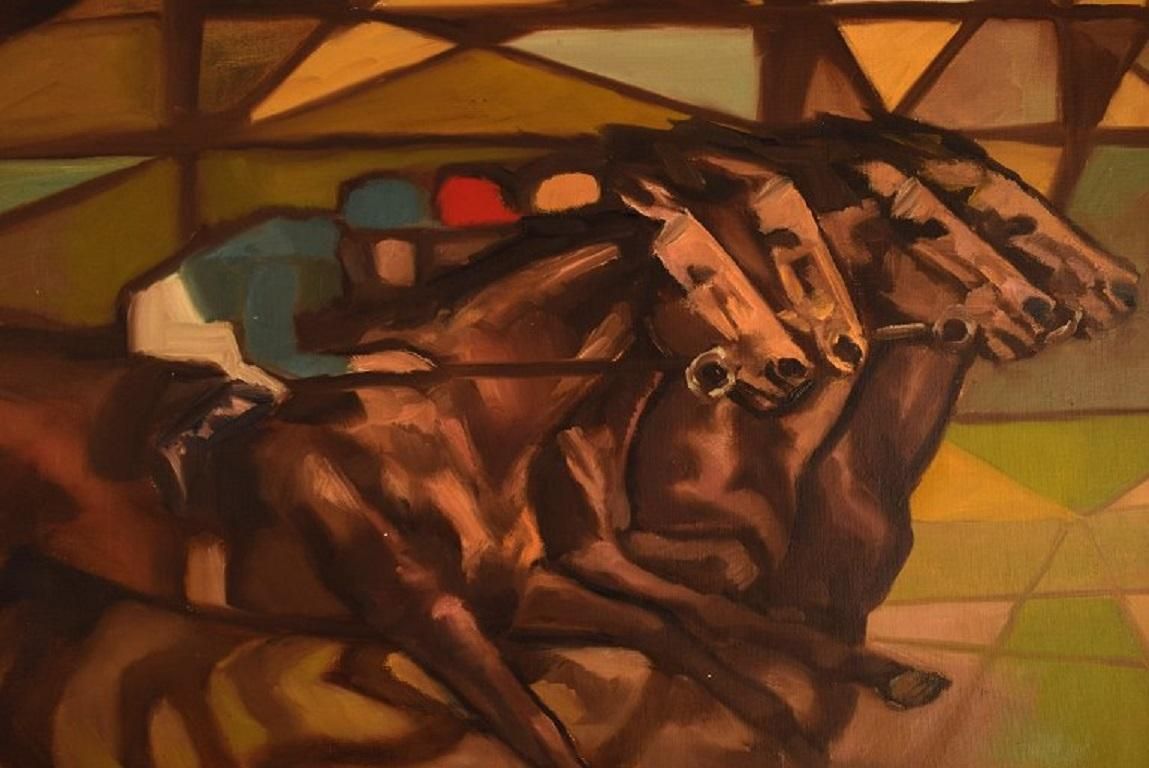 Curt Macell Listed Swedish Artist Oil On Canvas Jockeys On Horseback photo buy