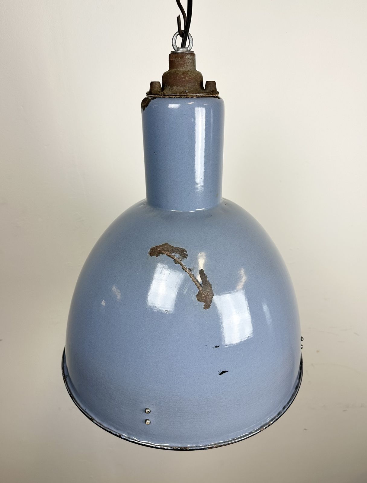 Bauhaus Blue Enamel Factory Pendant Lamp, 1950s photo buy