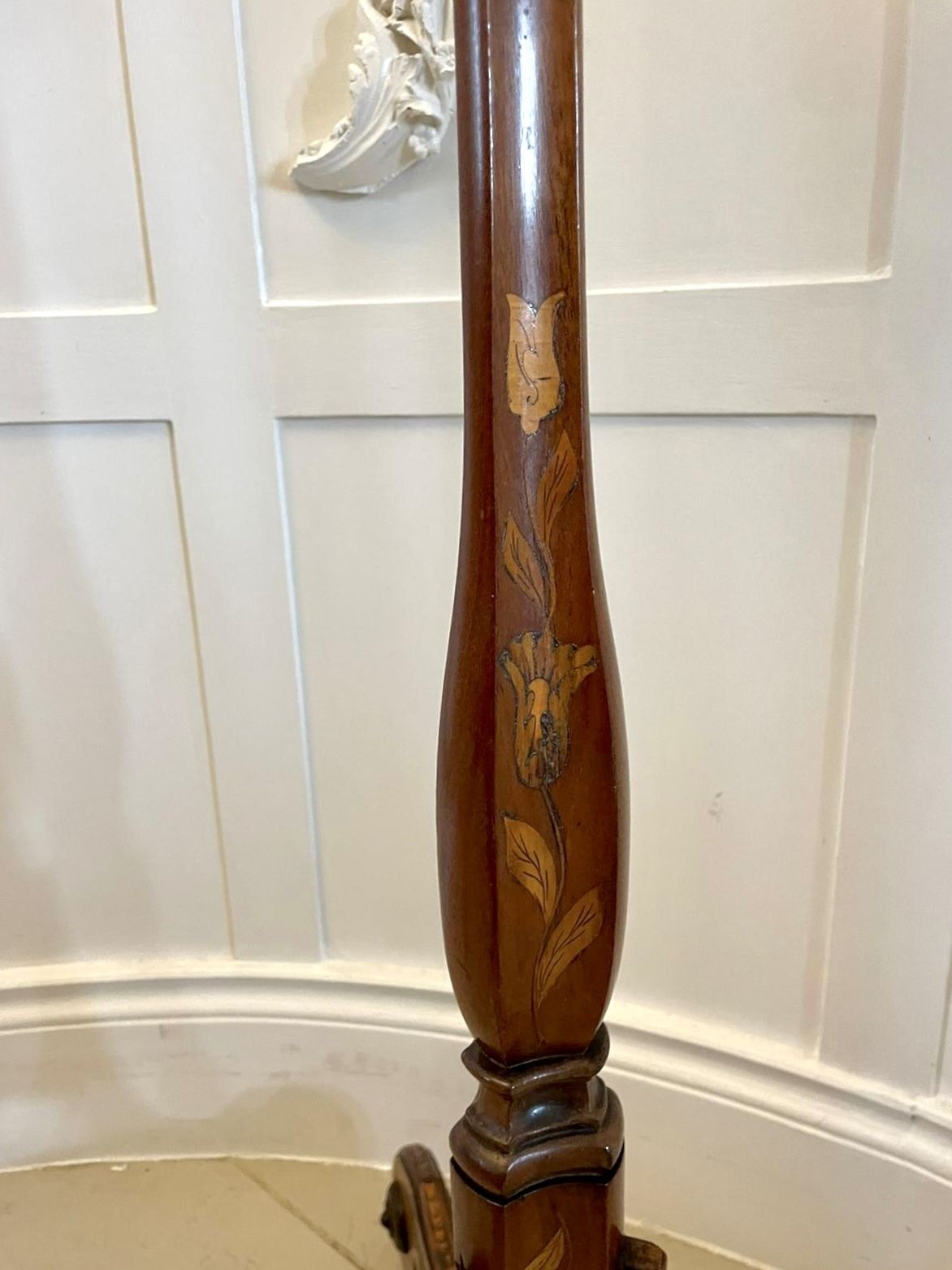 Antique 19th Century Quality Walnut Floral Marquetry Inlaid Candle Stand photo 2245.0