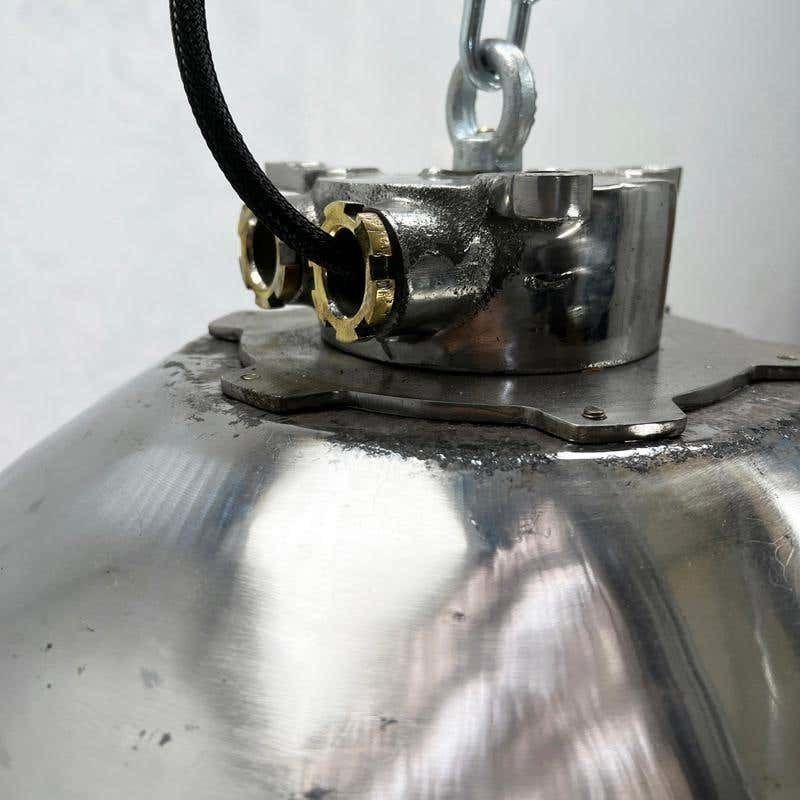 Lighting 1980's Japanese Cast Steel Explosion Proof Pendant, Cage & Glass Shade, Large photo
