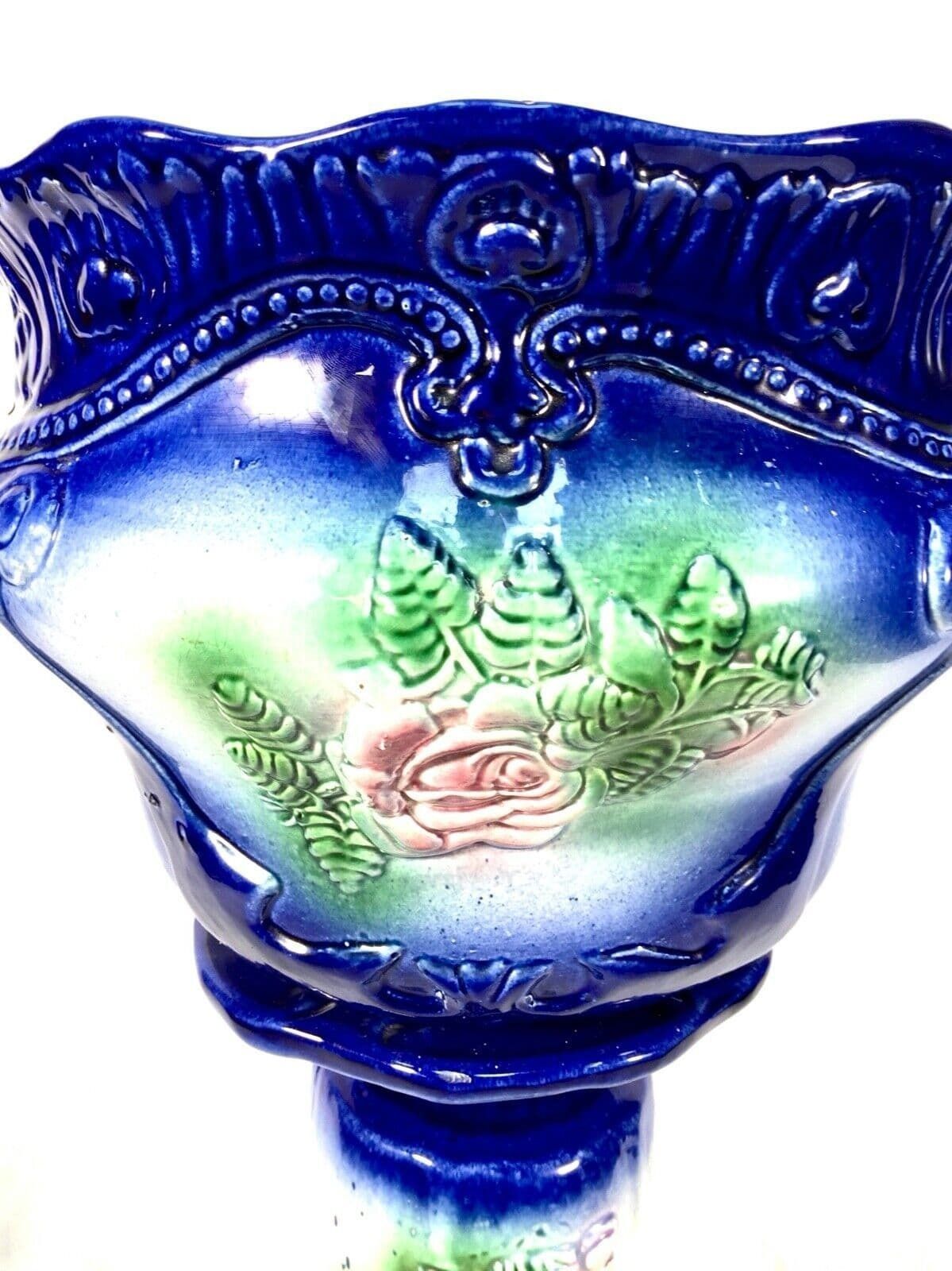 Antique Large Floor Standing Victorian Jardiniere & Stand C.1890 / Blue & White photo for sale