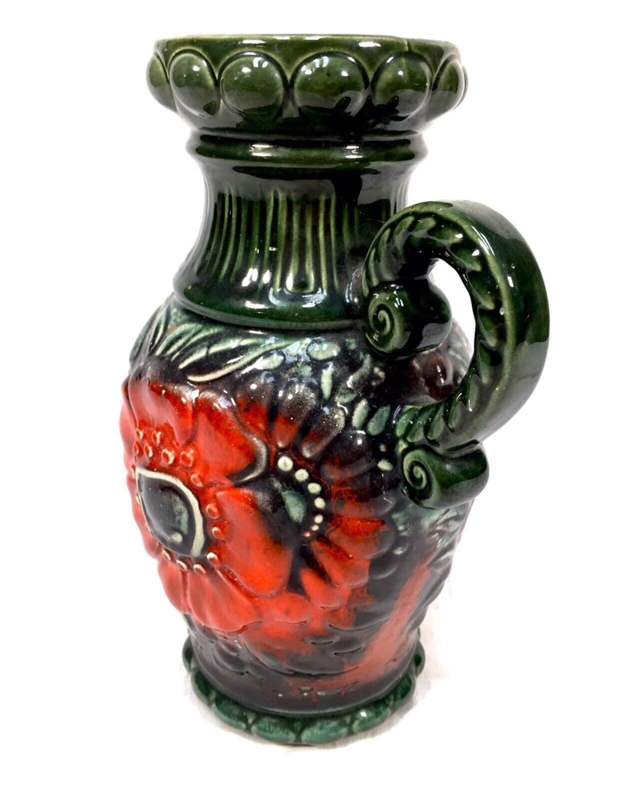 Vintage West German Pottery Vase / Jug / Green & Red / 1970s Retro photo furniture
