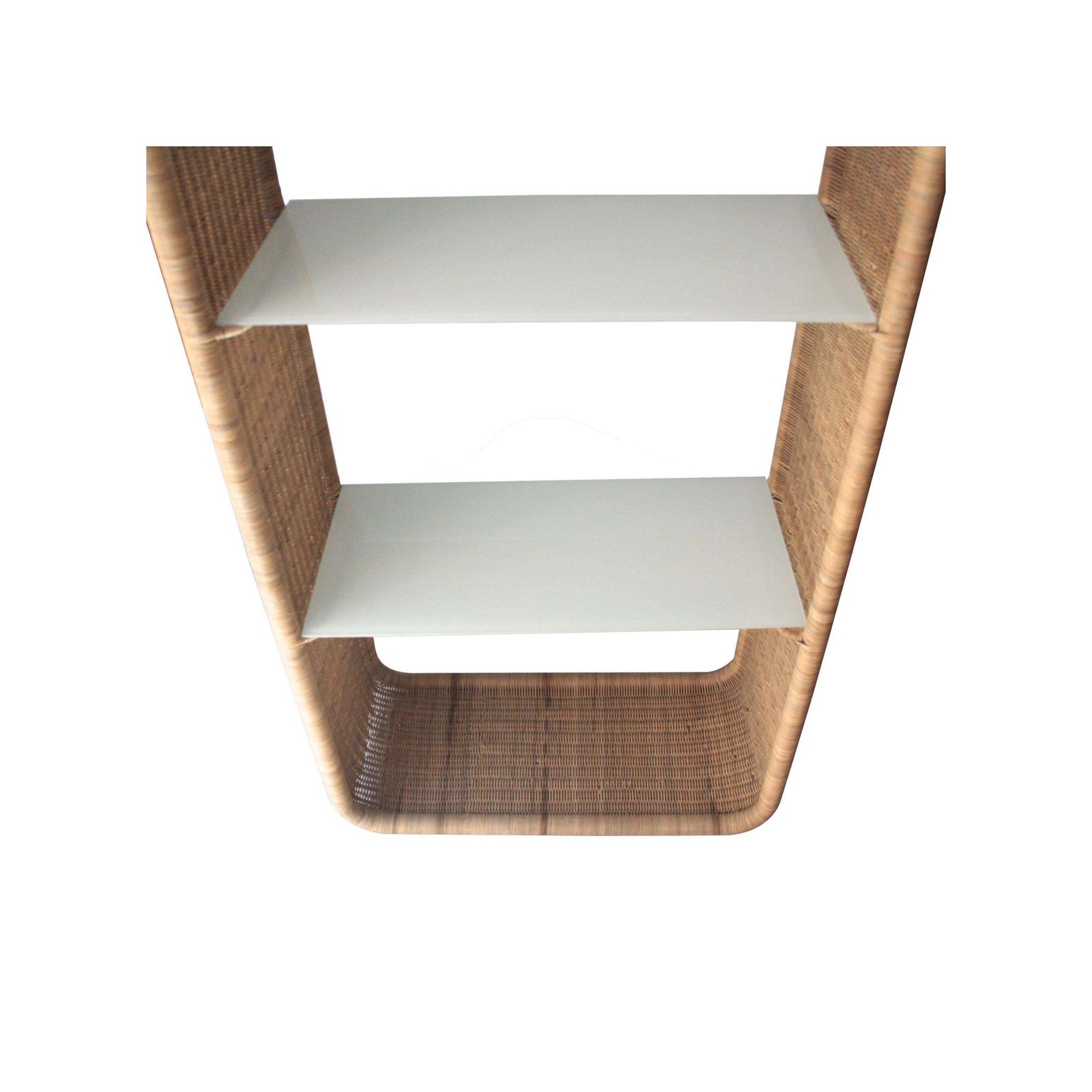 Mid Century Wicker And Glass Shelving Unit, France, 1960 photo Furniture