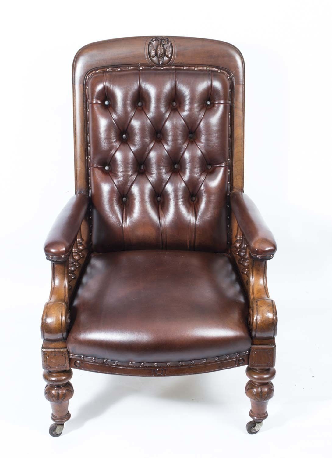 Pair English Victorian Leather Armchairs C.1880 photo for sale