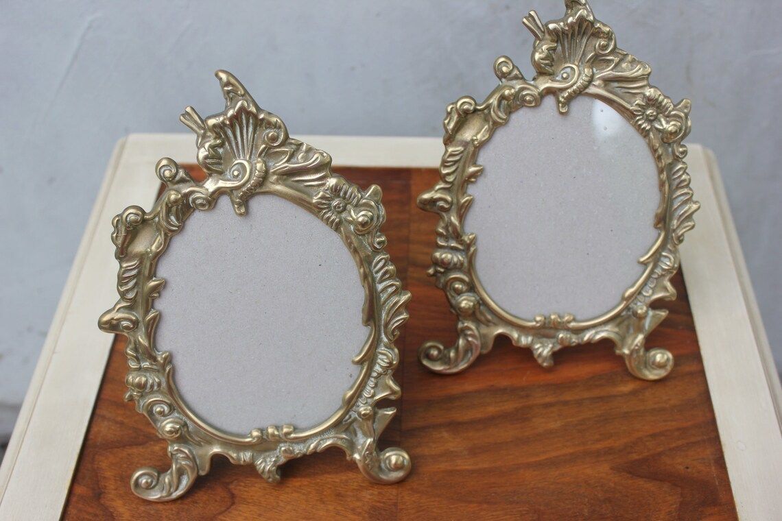 Two French Art Deco Brass Frames Stunning Ornate Photo Frame Adjustable Table Picture Frame Home Office Desk Decor photo for sale
