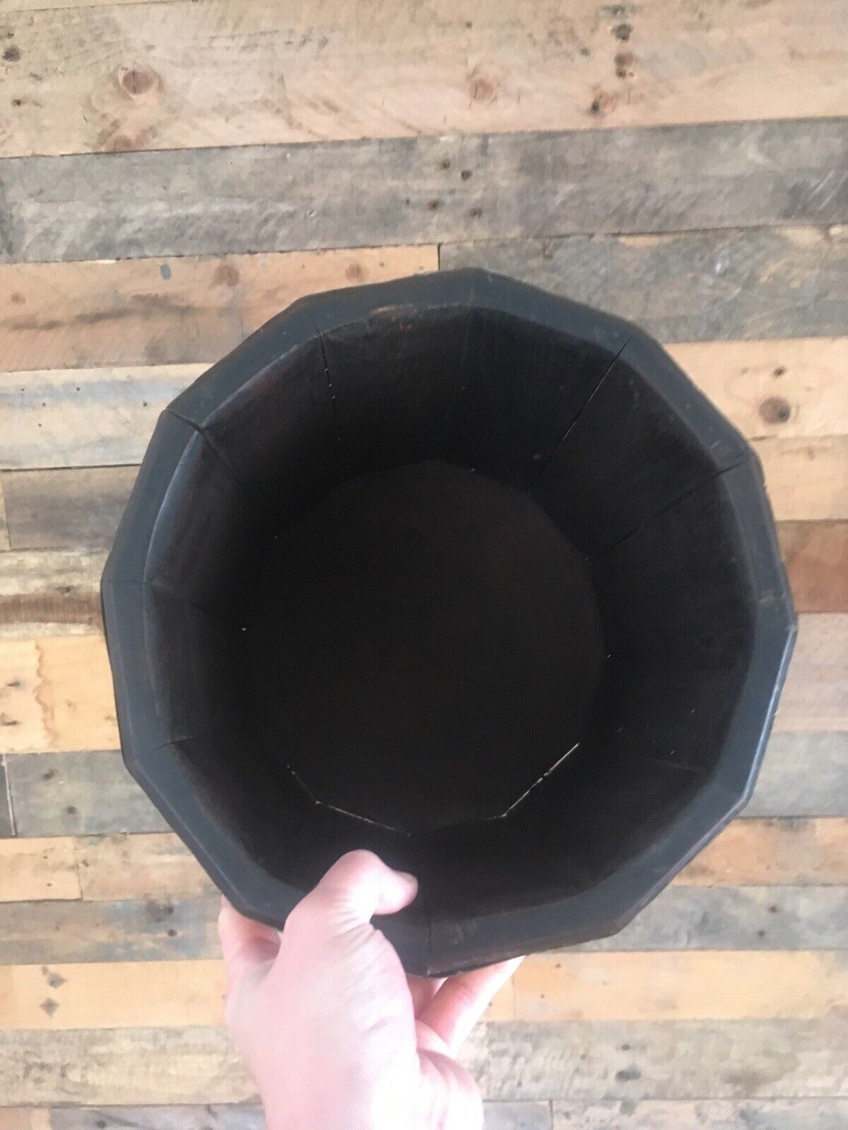 photo for sale Antique 12 Sided Coopered Mahogany & Brass Barrel Planter Jardiniere Wine Cooler