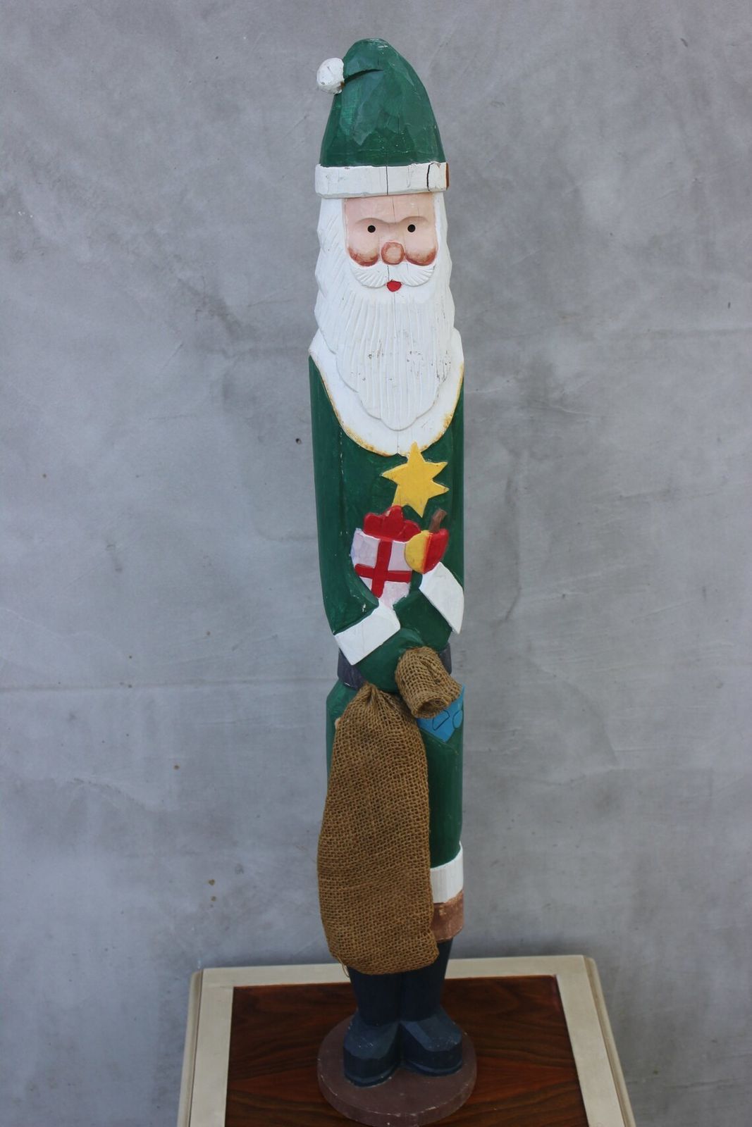 Large Santa Claus Statue Christmas Photo Prop Father Frost Wooden Hand Carved Welcome Christmas Figurine Home Decoration photo Art