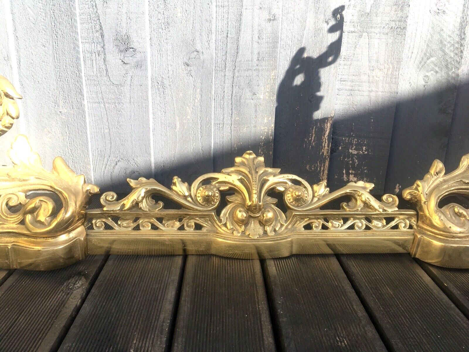 Beautiful Antique French Rococo Style 3 Piece Fireside Fender Fire Dogs Andirons photo Home Fixtures