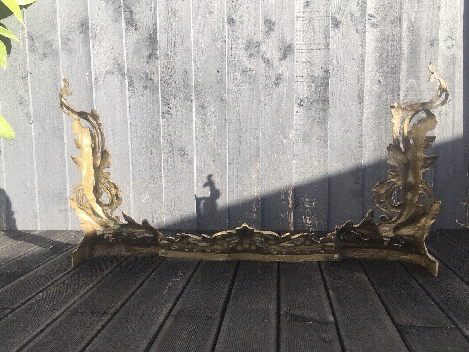 Beautiful Antique French Rococo Style 3 Piece Fireside Fender Fire Dogs Andirons photo 600.0