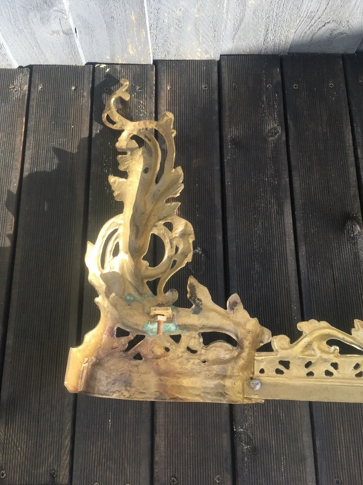 Beautiful Antique French Rococo Style 3 Piece Fireside Fender Fire Dogs Andirons photo buy