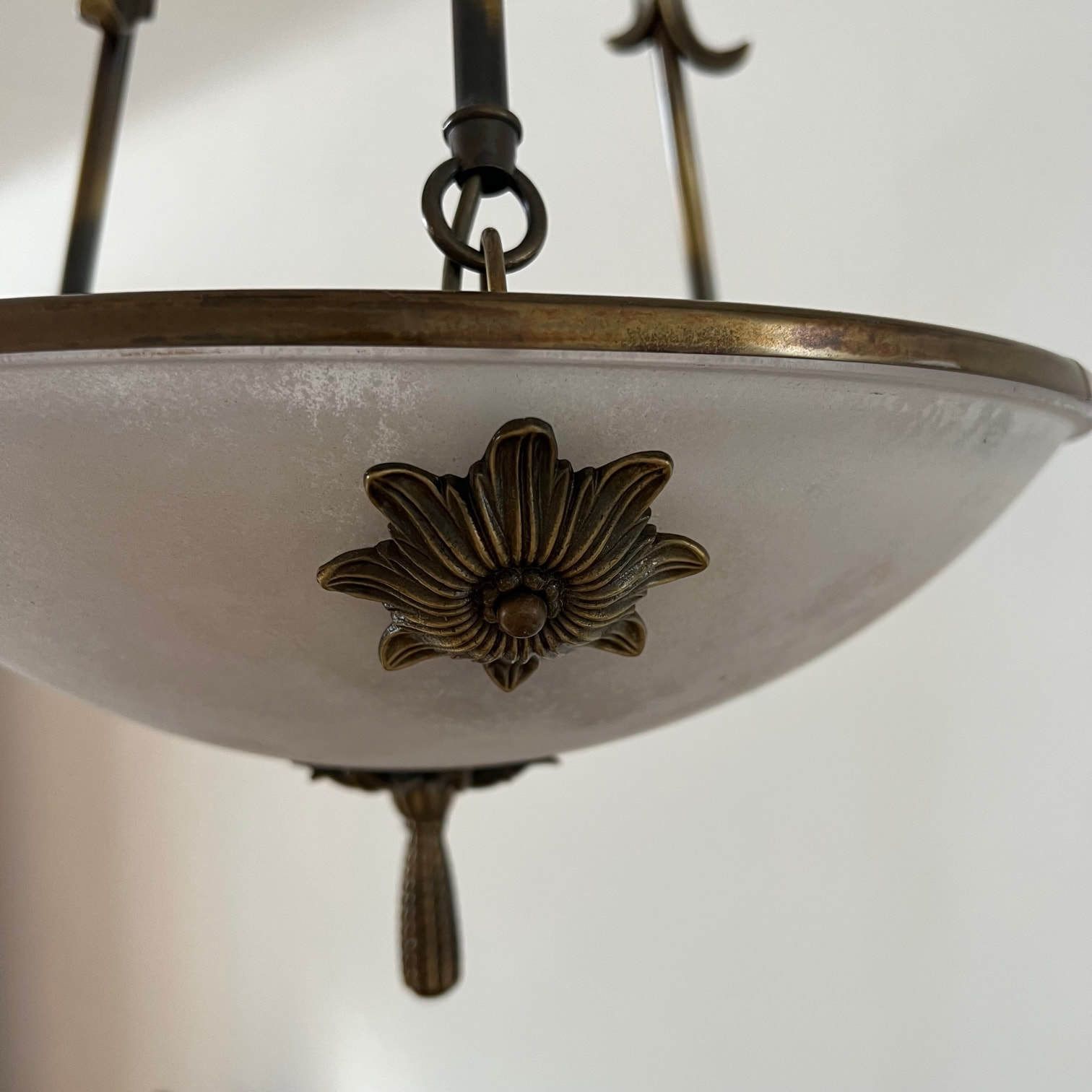 Brass And Frosted Glass Mid Century Swedish Plafonnier Light photo Lighting