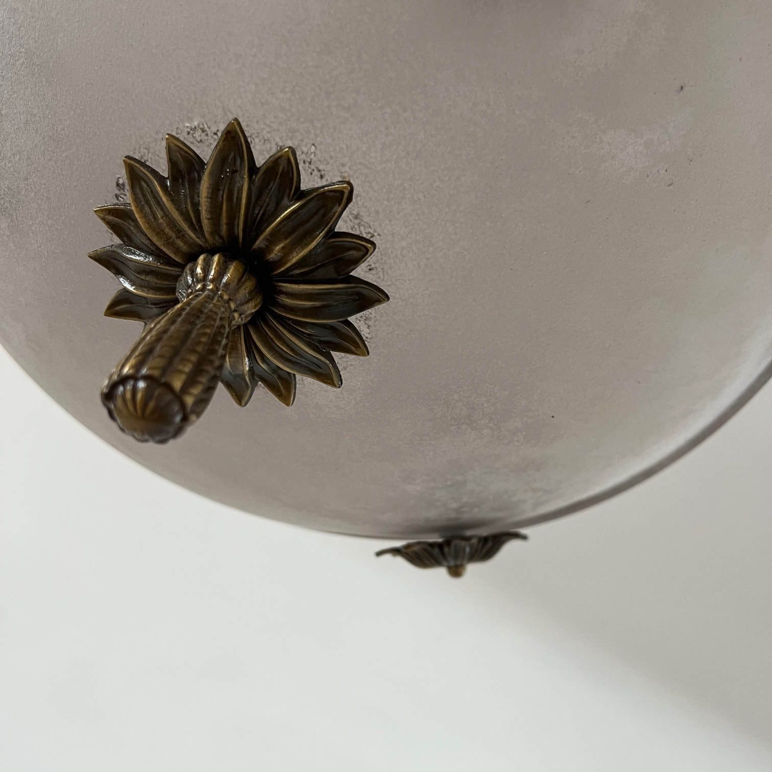 Brass And Frosted Glass Mid Century Swedish Plafonnier Light photo vintage