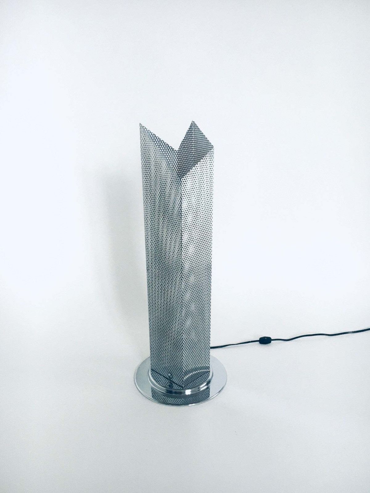 Postmodern Architectural Design Chrome Steel Perforated Metal Table Lamp, Italy 1980's photo buy