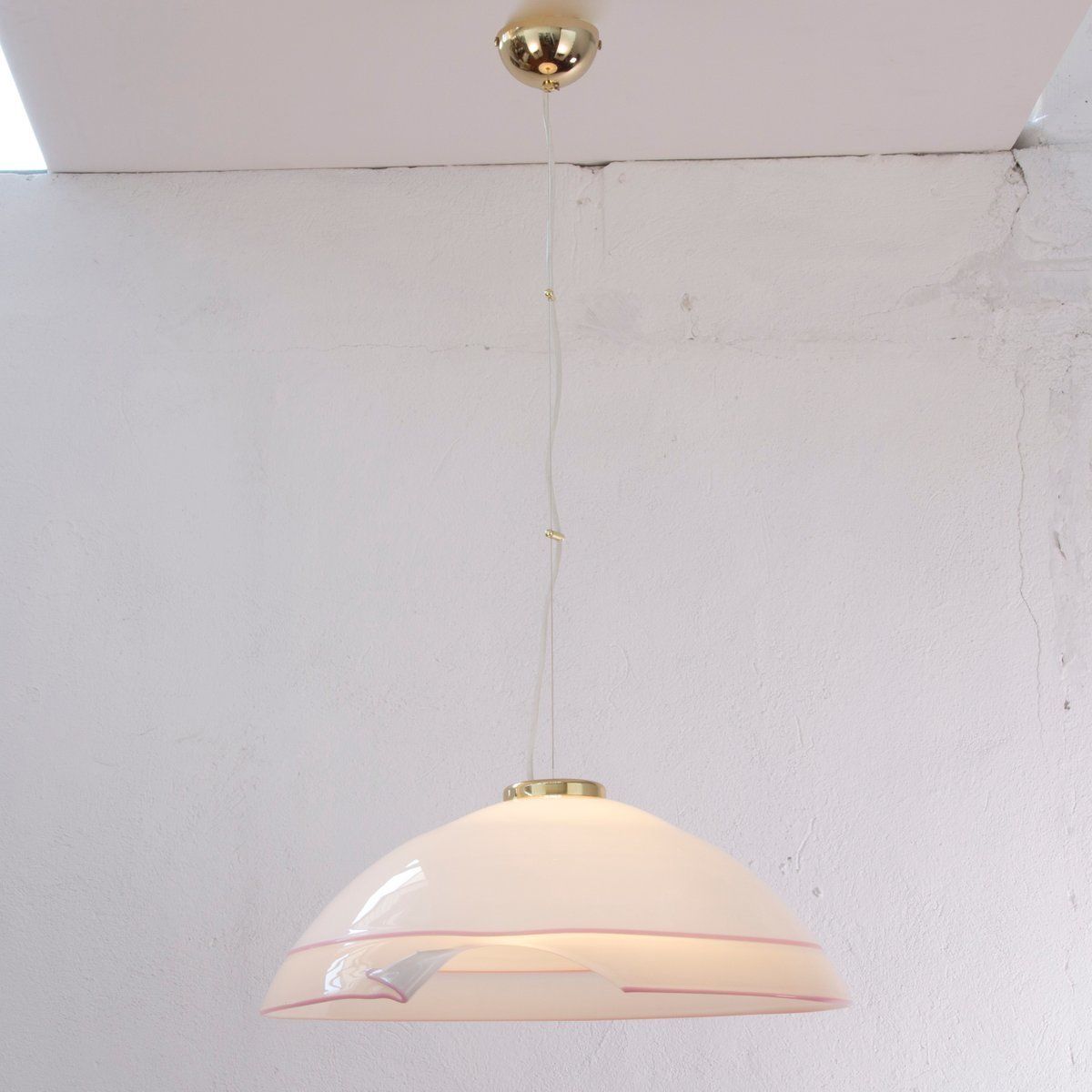 Large Ceiling Lamp In White And Gray Murano Glass, Italy, 1980s photo for sale