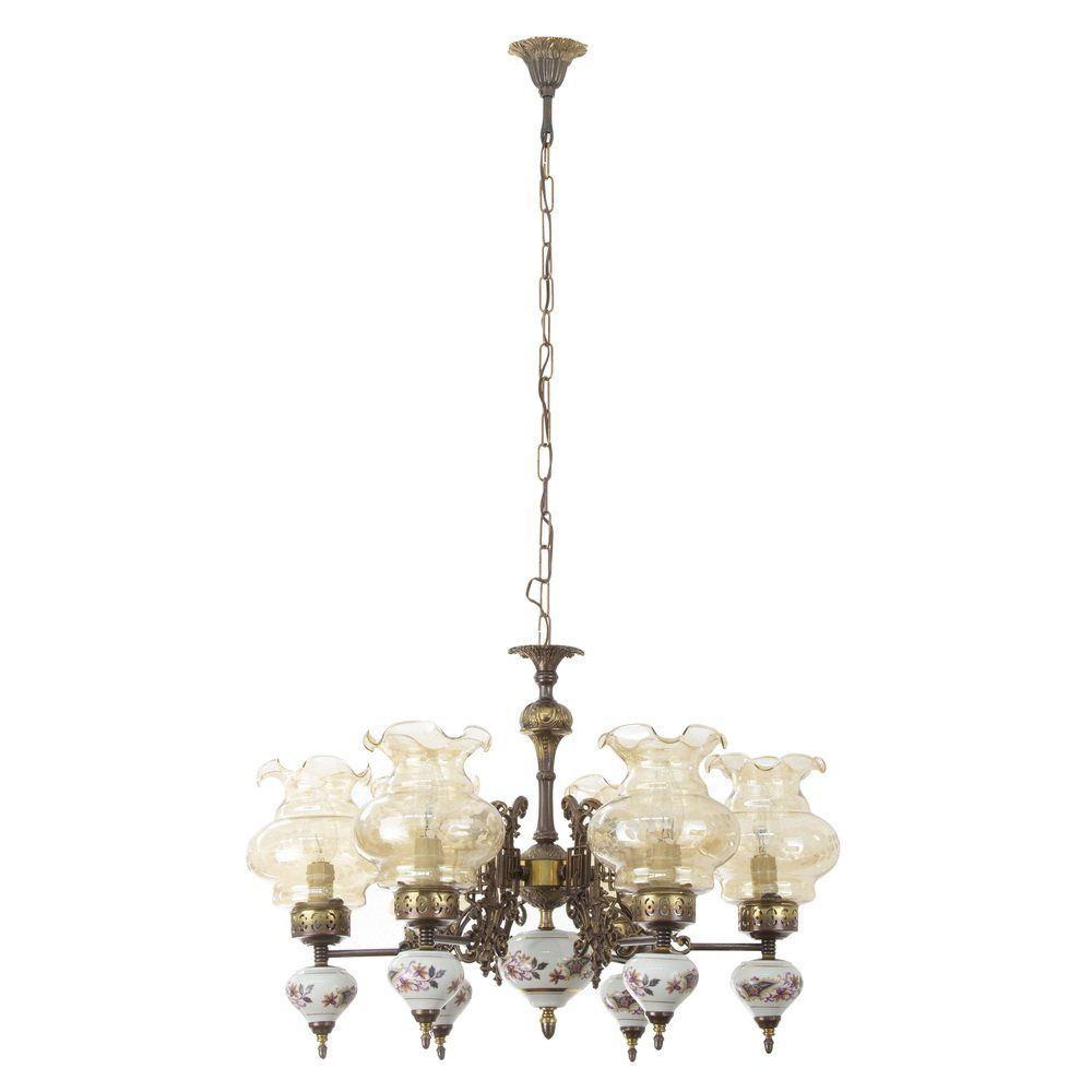 6 Lights Chandelier In Ceramic And Blown Murano Glass, Italy, 1950s photo Lighting