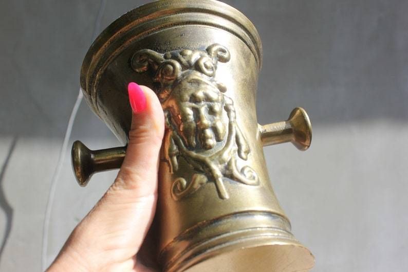 photo furniture Rare Brass Mortar Solid Spice Hand Grinder And Pestle, Love Cooking Gift, Kitchen Decoration