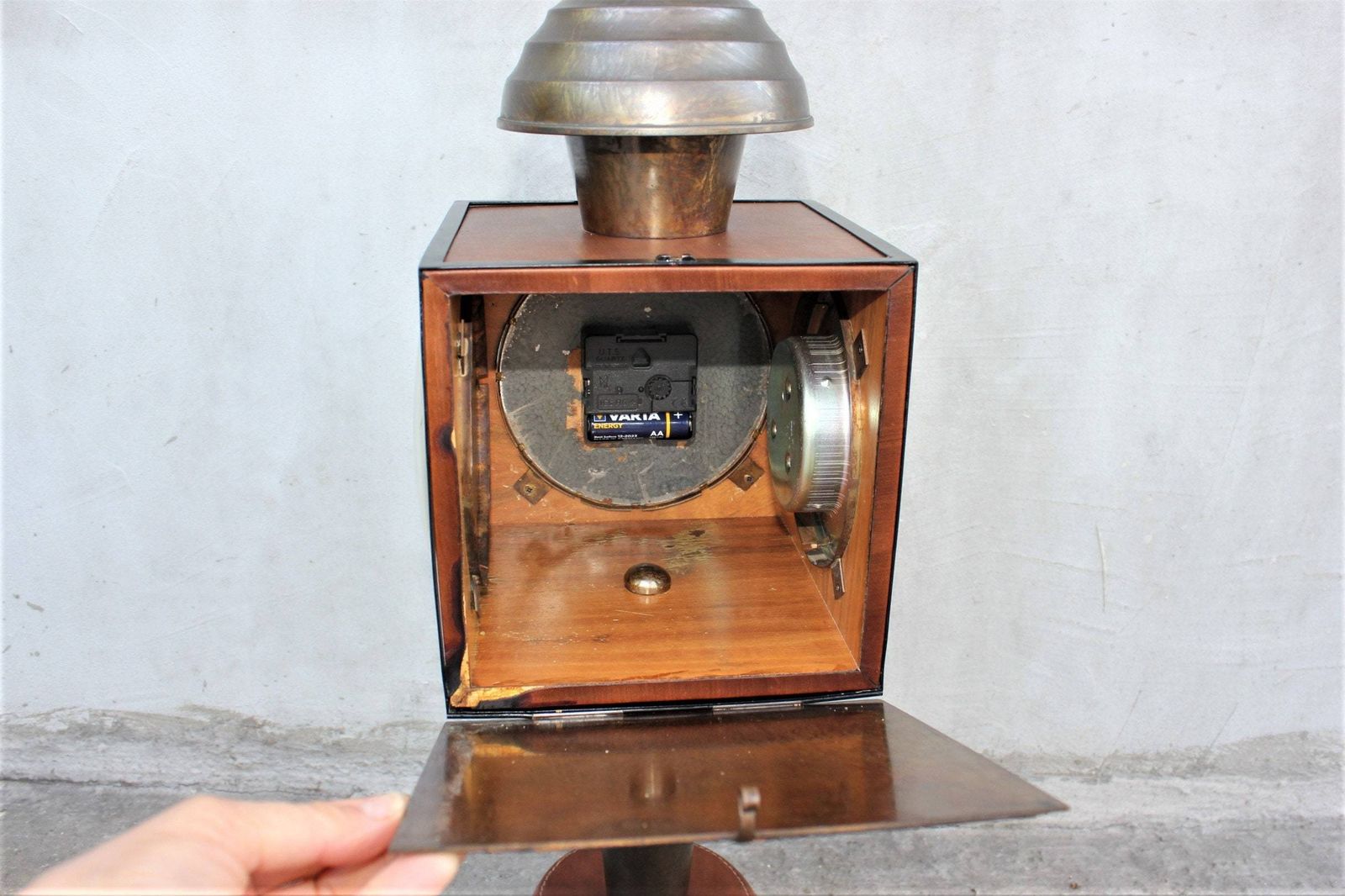 Rare Standing Clock, Portable Thermometer, Barometer With Horse Hoof Stand, Bank Or Office Clock photo vintage