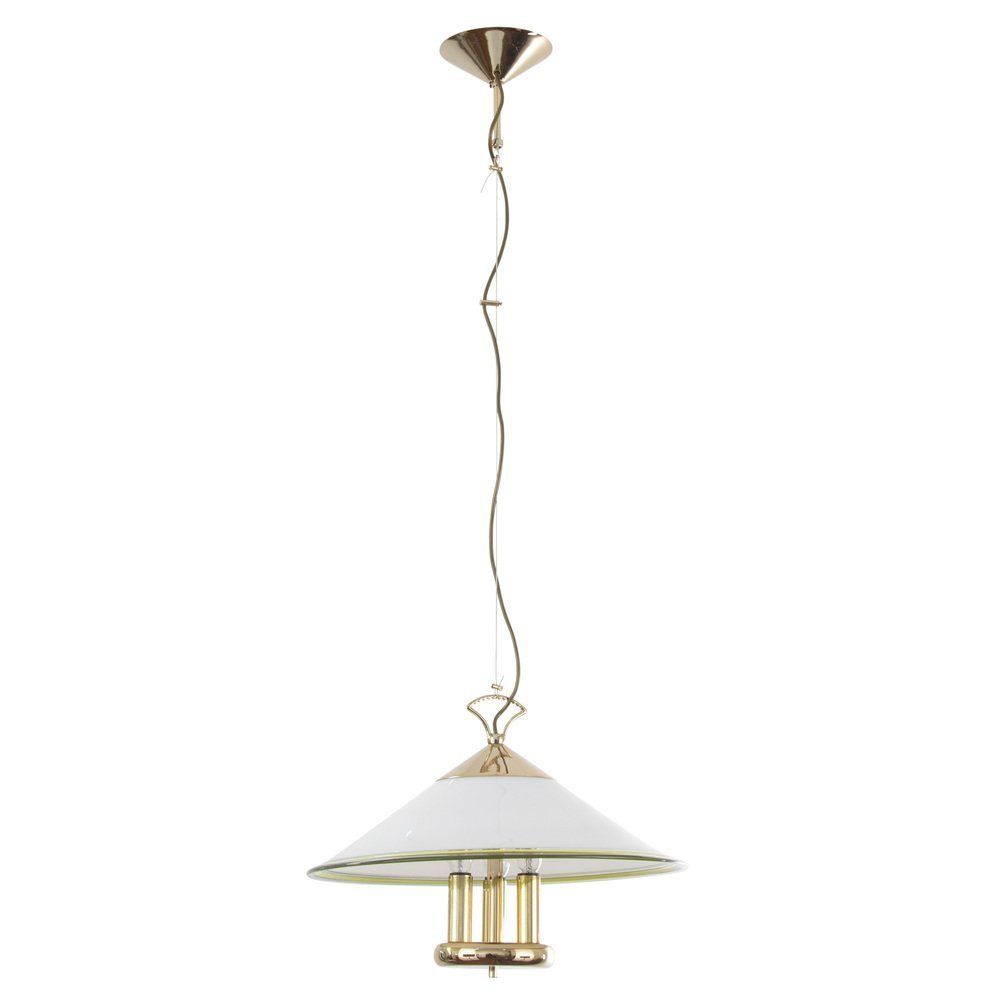 Suspension Lamp In White Murano Glass With Yellow, Green And Galvanic Gold Finishes, 1980s