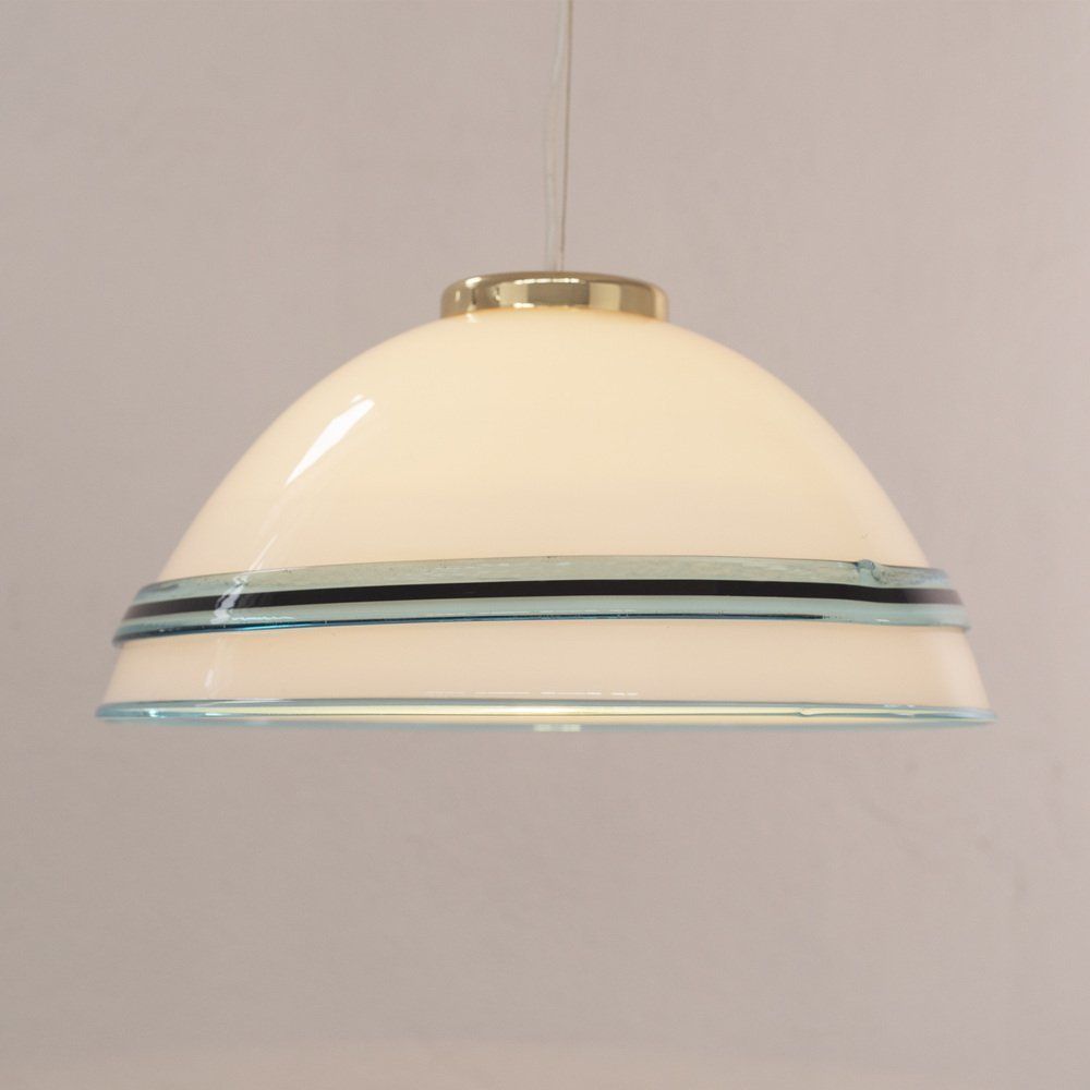 Suspension Lamp In White Murano Glass With Turquoise And Black Applications, 1980s photo 280.0