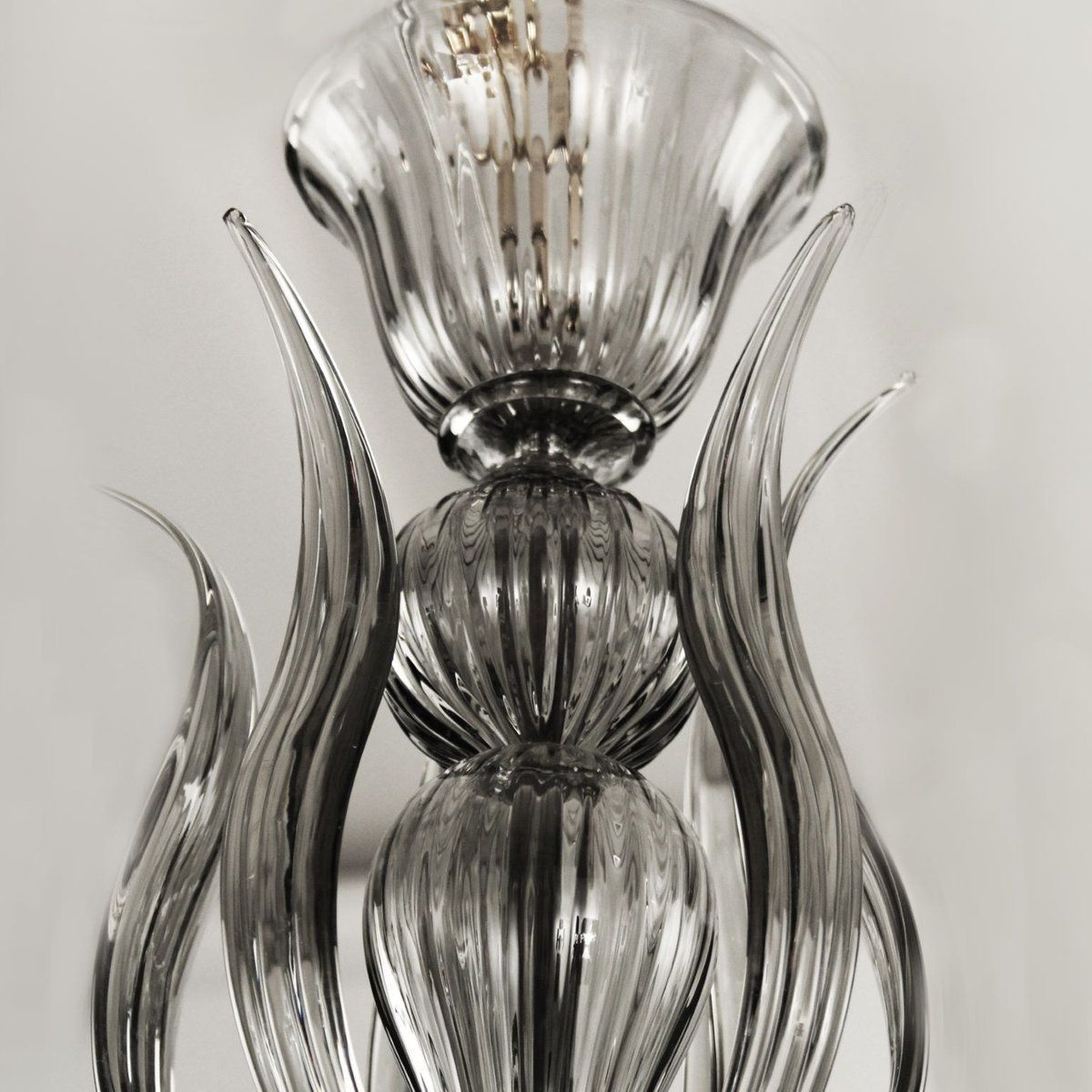 Art Nouveau Gray Blown Murano Glass Chandelier From Barovier & Toso, 1920s photo for sale