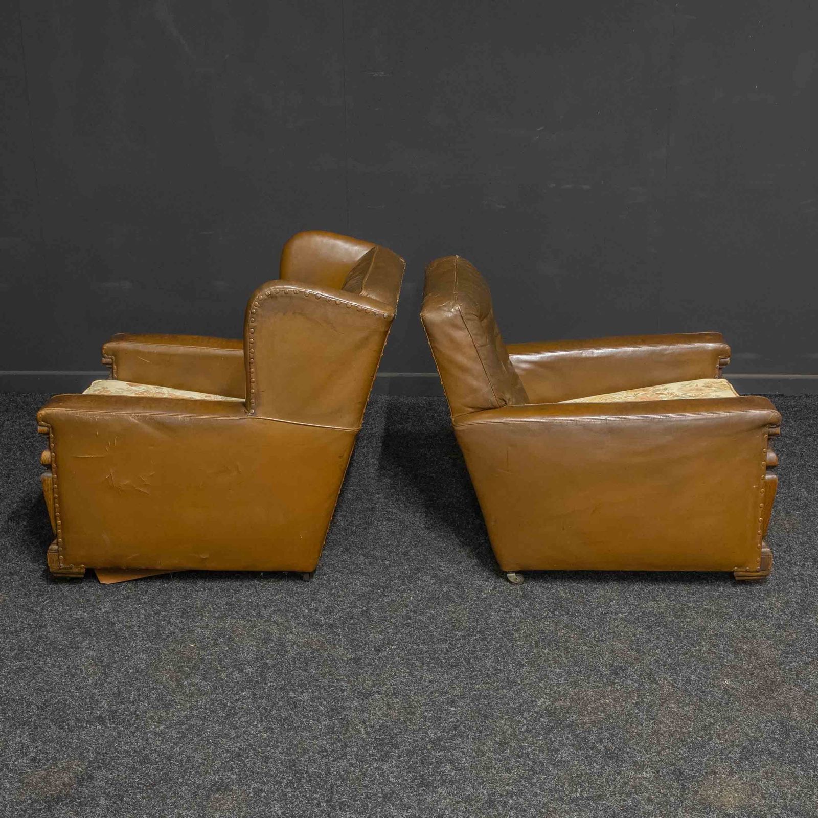 Ladies And Gents Pair Of Early 20th Century Leather Armchairs photo buy