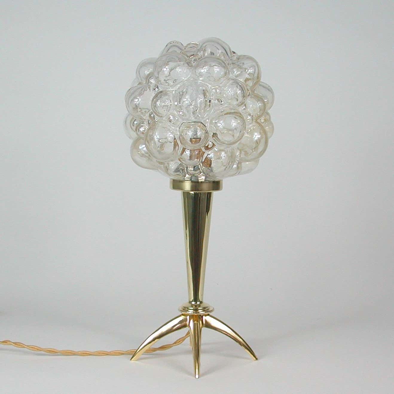 Midcentury Bubble Glass And Brass Table Lamp By Helena Tynell For Limburg, 1960s photo furniture