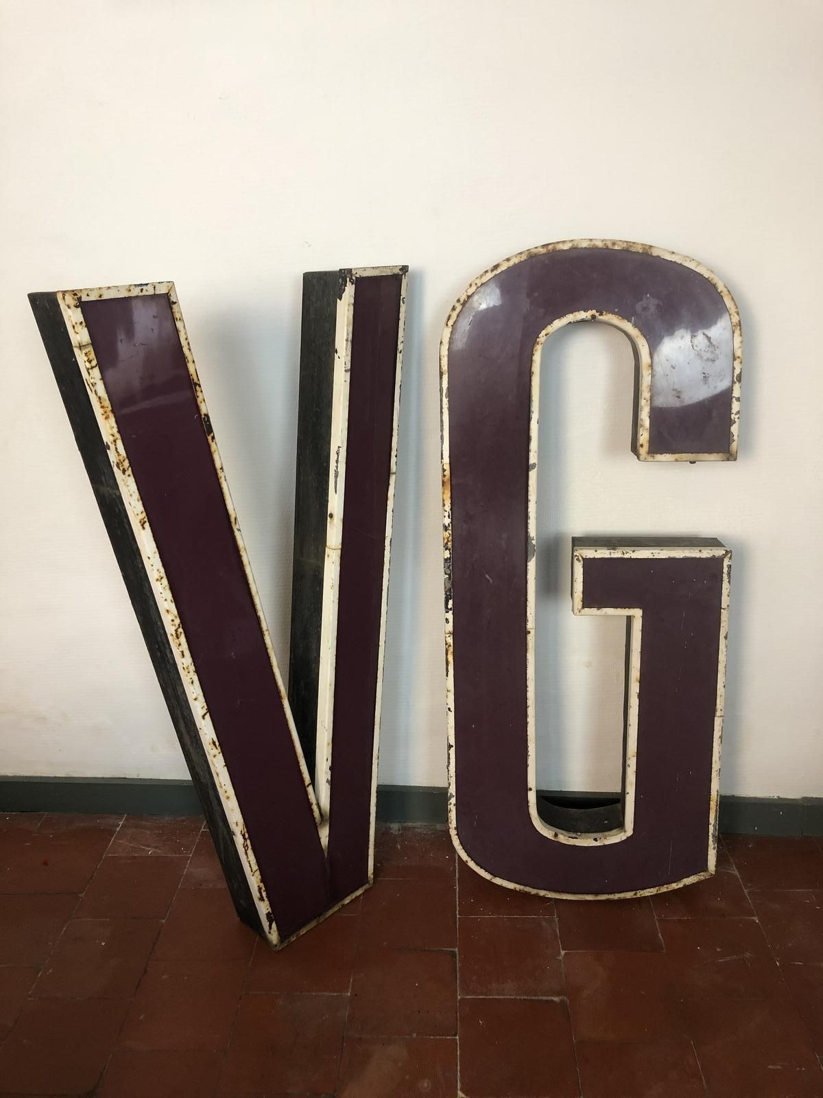 Super Large Reclaimed Neon Sign Letters V & G Industrial Salvage Distressed photo for sale