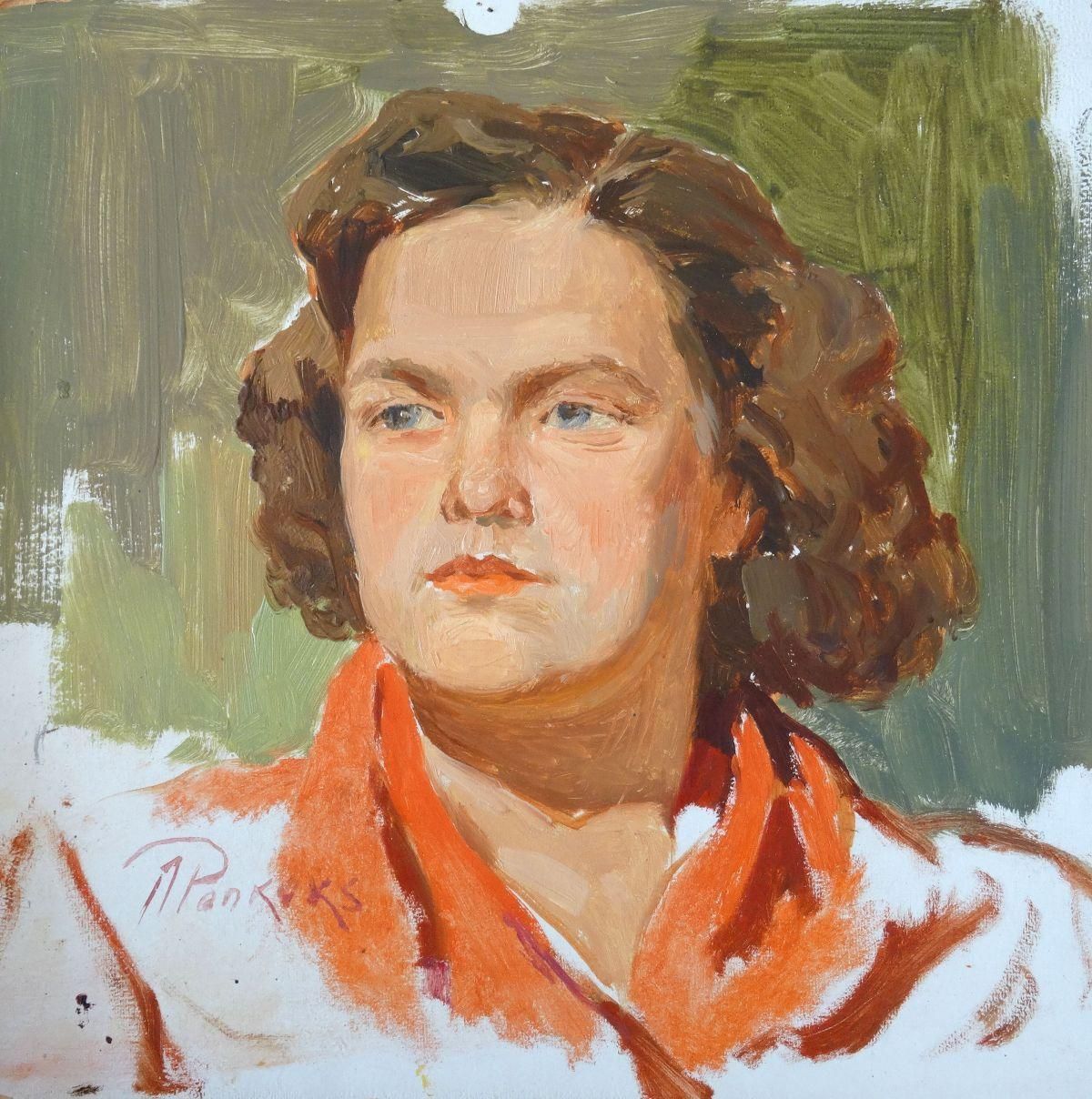 Arnolds Pankoks Pioneer Leader. Oil On Cardboard