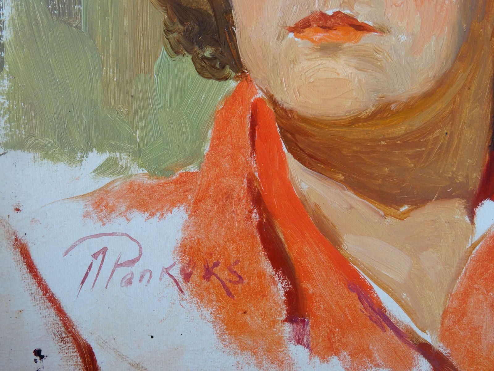 Arnolds Pankoks Pioneer Leader. Oil On Cardboard photo furniture