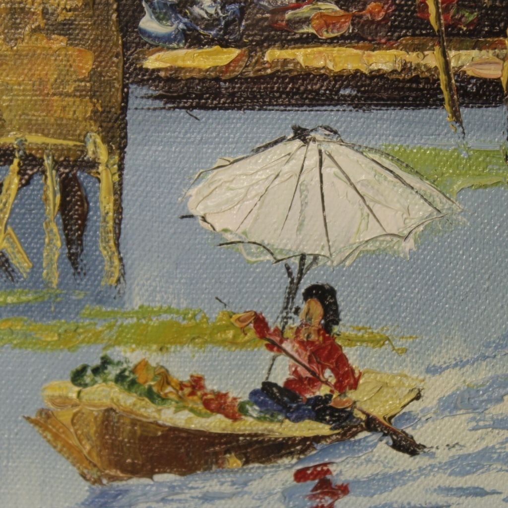 French Oriental Landscape Painting Oil On Canvas photo vintage