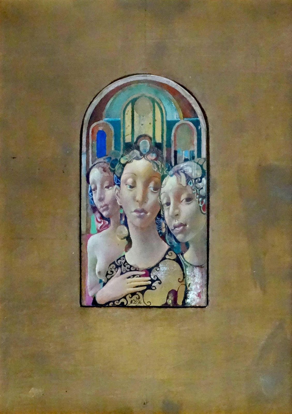 Three Graces 1996 Oil On Wood, 1990s photo furniture