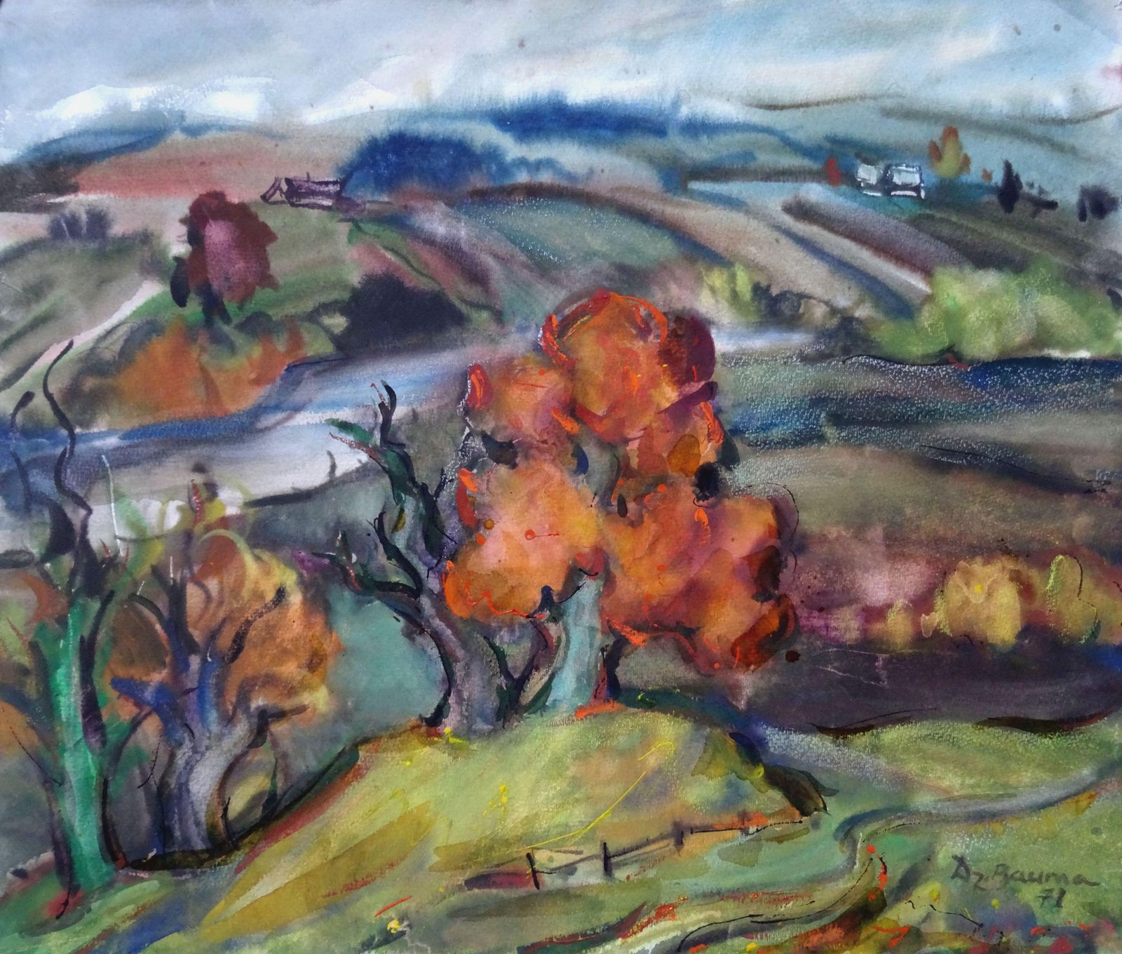 Dzidra Bauma Autumn Landscape 1978 Paper Watercolor