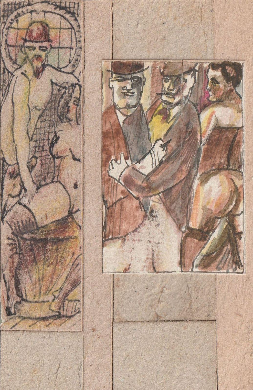 Adolfs Zardins Erotic Motives. 2.Pcs., Paper, Cardboard, Mixed Media,