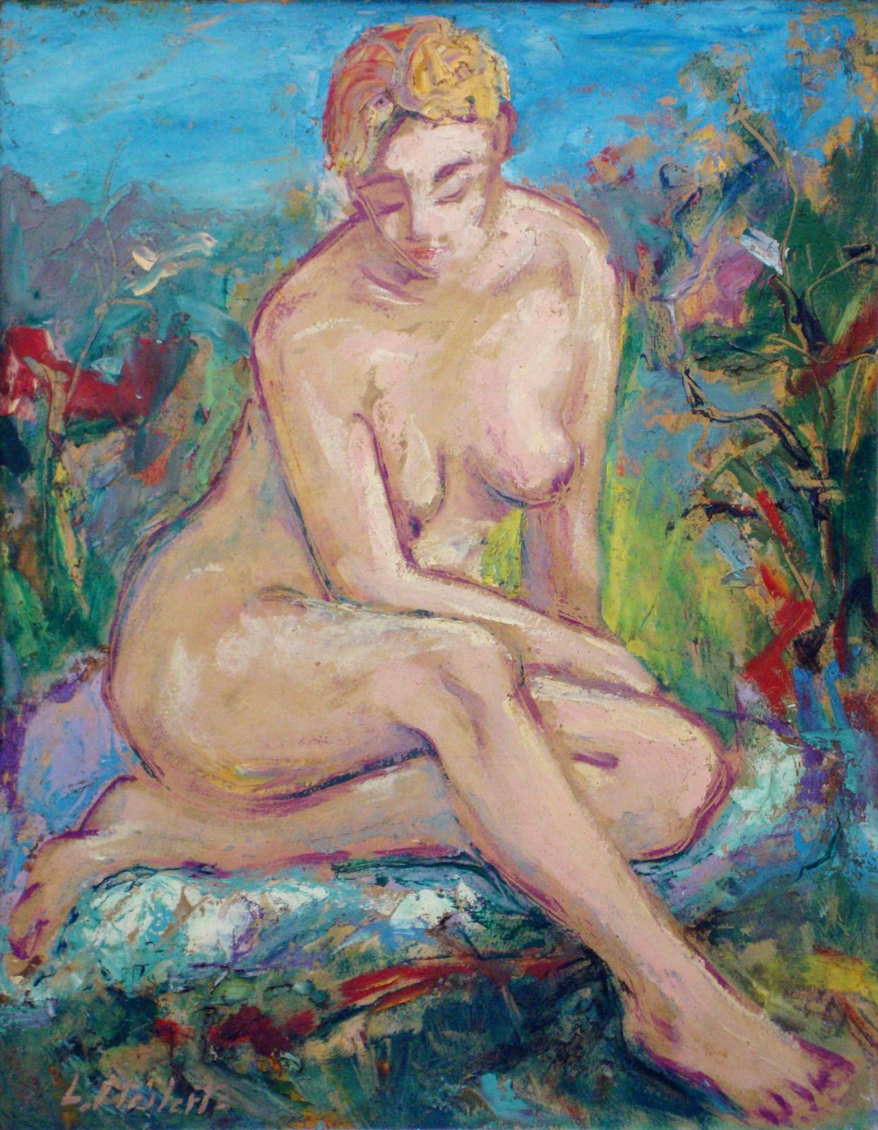 Meilerts Krastins Ludmilla Seated. 1980. Oil On Board